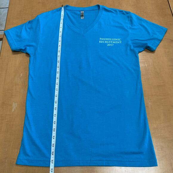 Sorority Panhellenic Recruitment V-Neck T-Shirt Short Sleeve Turquoise Sz Small - Picture 9 of 9